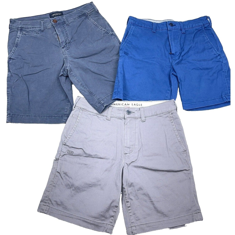 American Eagle Chino Shorts Men 28 Blue Gray Flat Front Bundle Lot Classic Fit